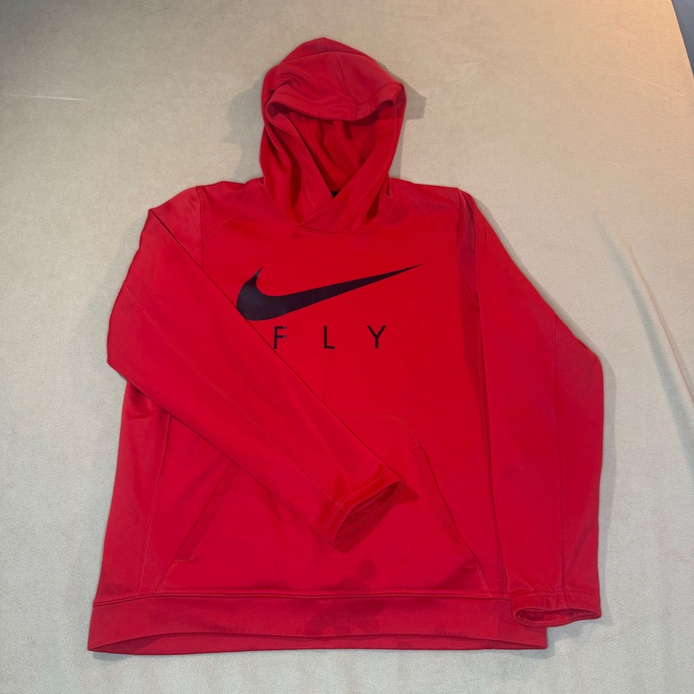 Nike Dri-FIT Fly Pullover Hoodie Red Black Swoosh Mens Medium Graphic Fleece